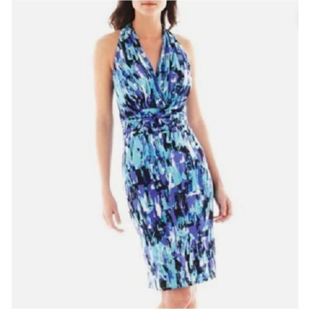1031 Black Label by Evan Picone Women's Printed Marilyn Dress Size 6 Blue